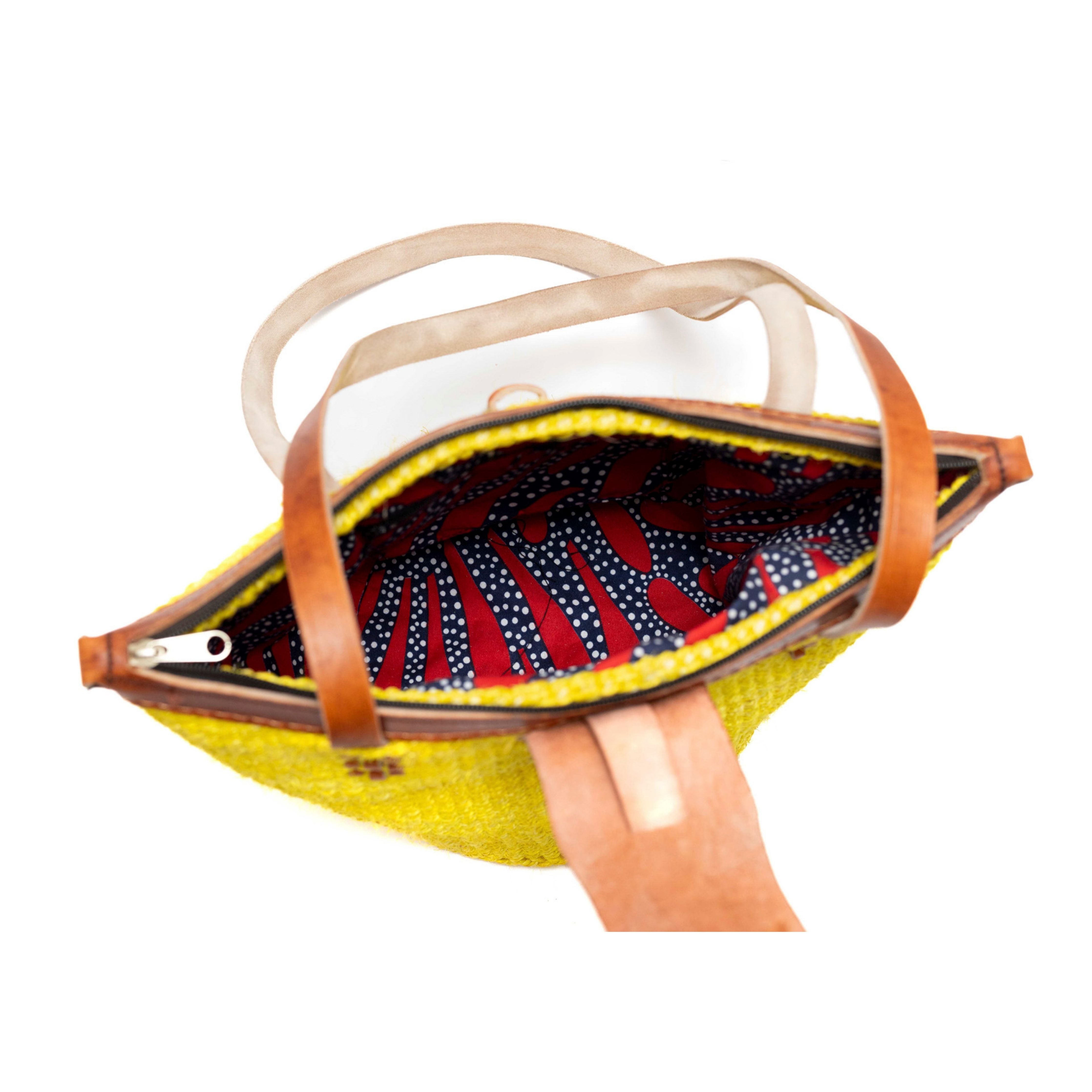 Abuja Large Sisal Tote Bag - Handwoven Leather Handle Bag