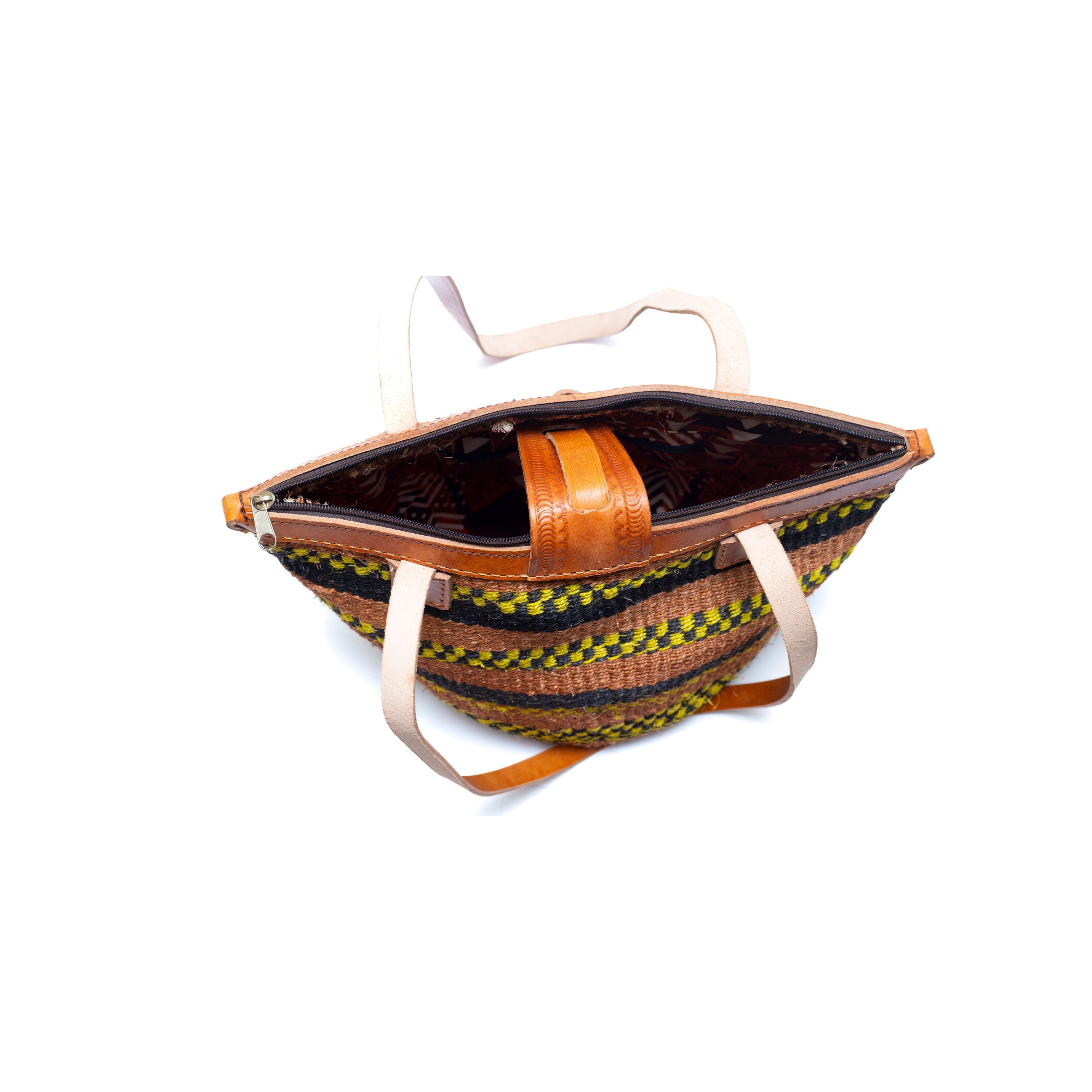 Abuja Large Sisal Tote Bag - Handwoven Leather Handle Bag