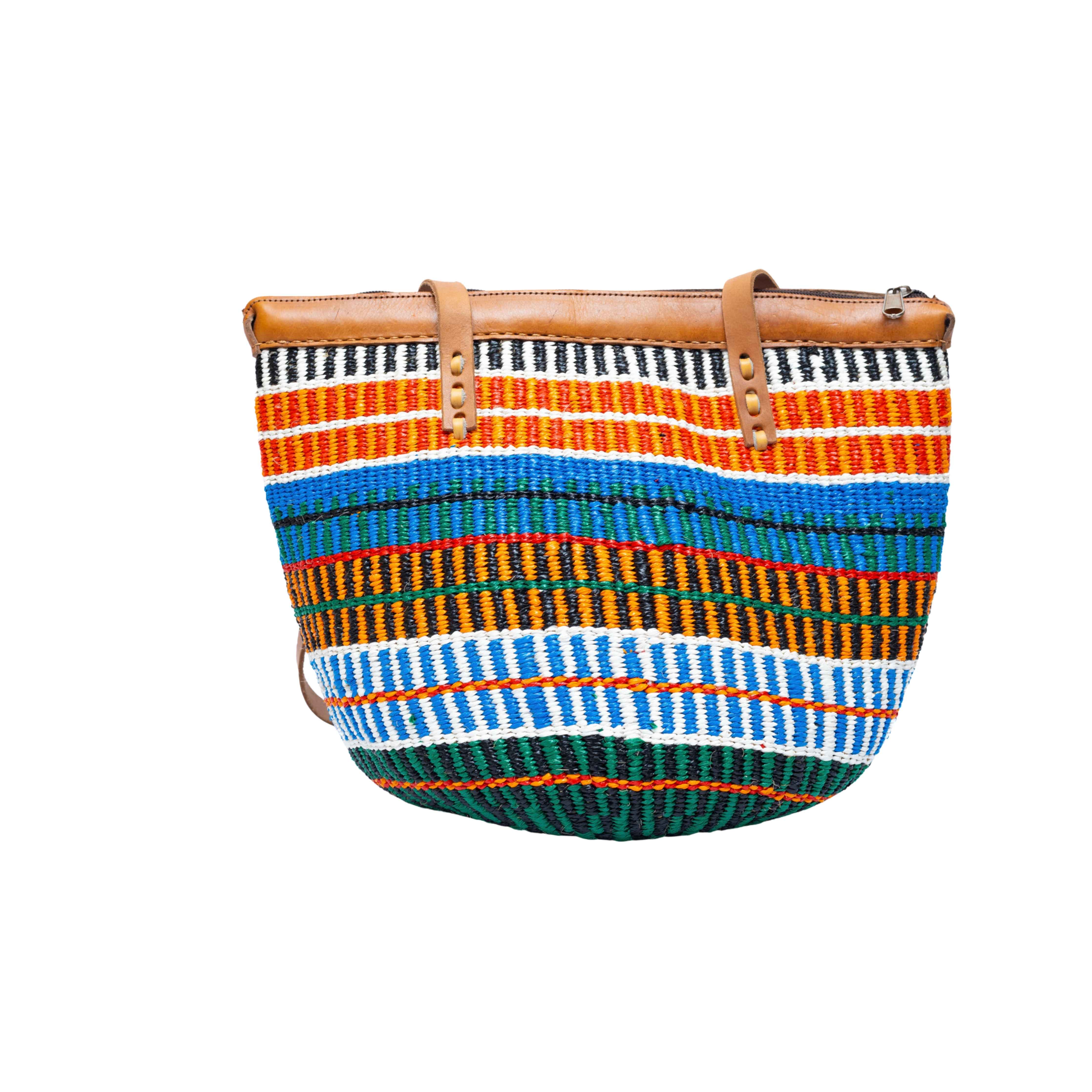 Abuja Large Sisal Tote Bag - Handwoven Leather Handle Bag