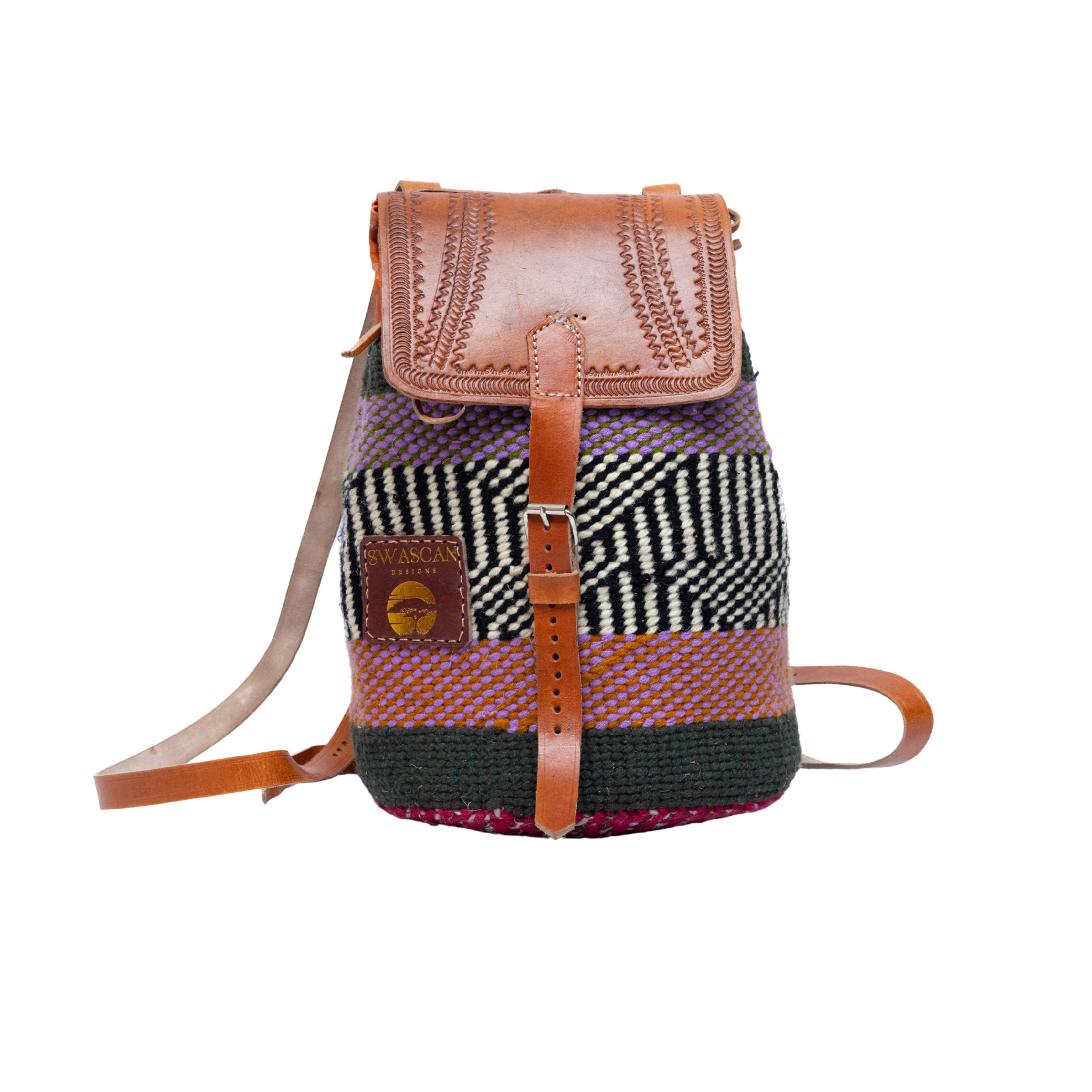 Bissau Sisal Leather Backpack - Handwoven Travel Backpack