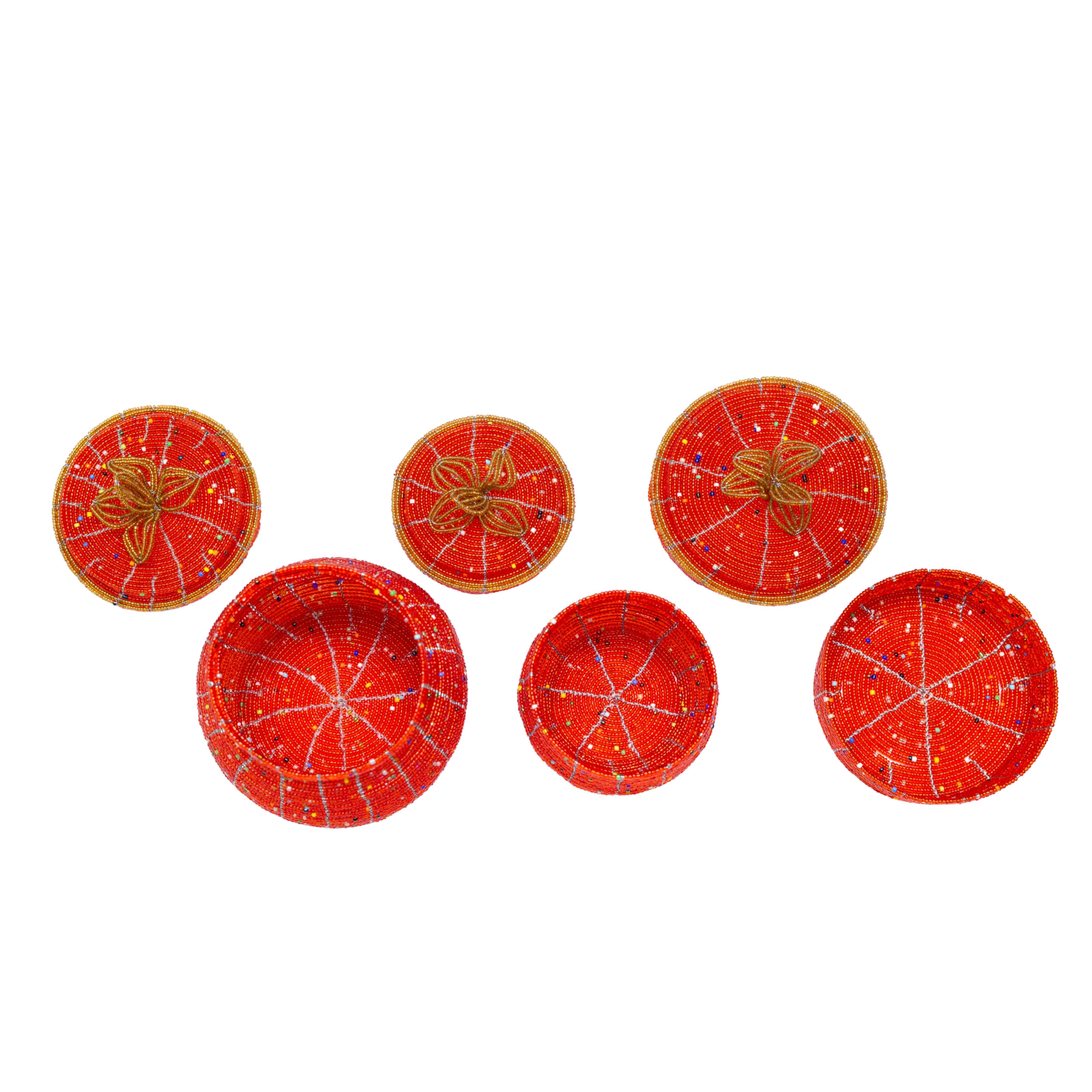 Beaded Jewelry Box Set - African Pot-Shaped Storage Boxes