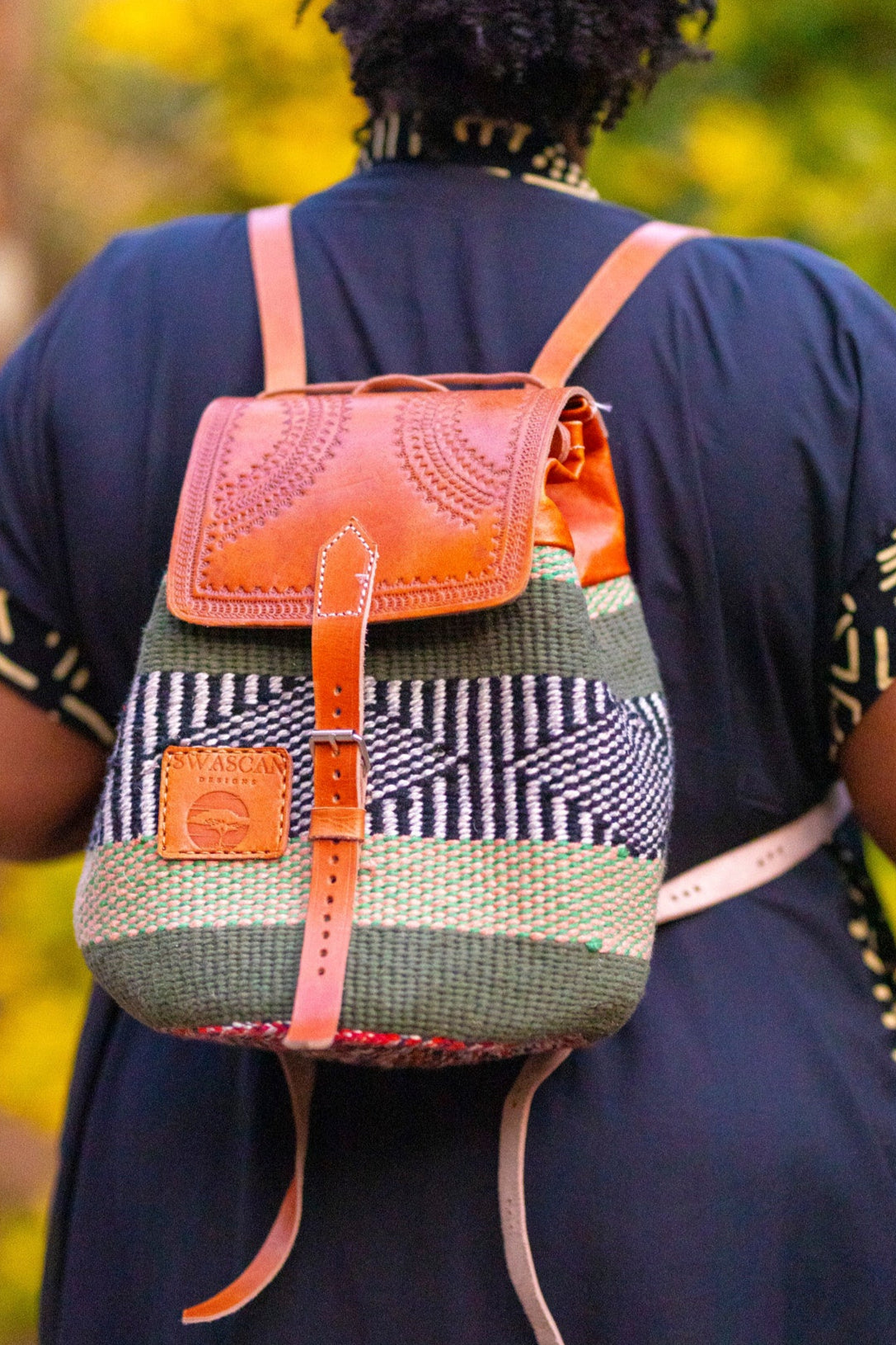 Bissau Sisal Leather Backpack - Handwoven Travel Backpack