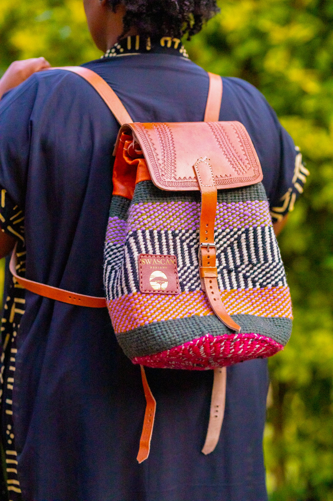 Bissau Sisal Leather Backpack - Handwoven Travel Backpack