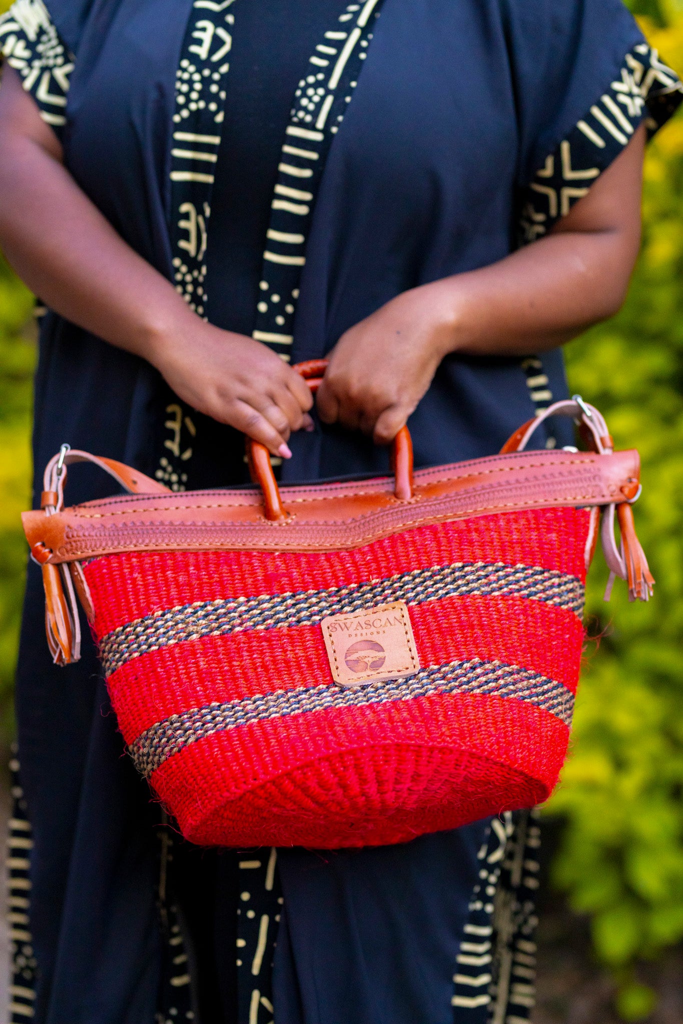 Addis Large Sisal Leather Bag - Handwoven African Tote
