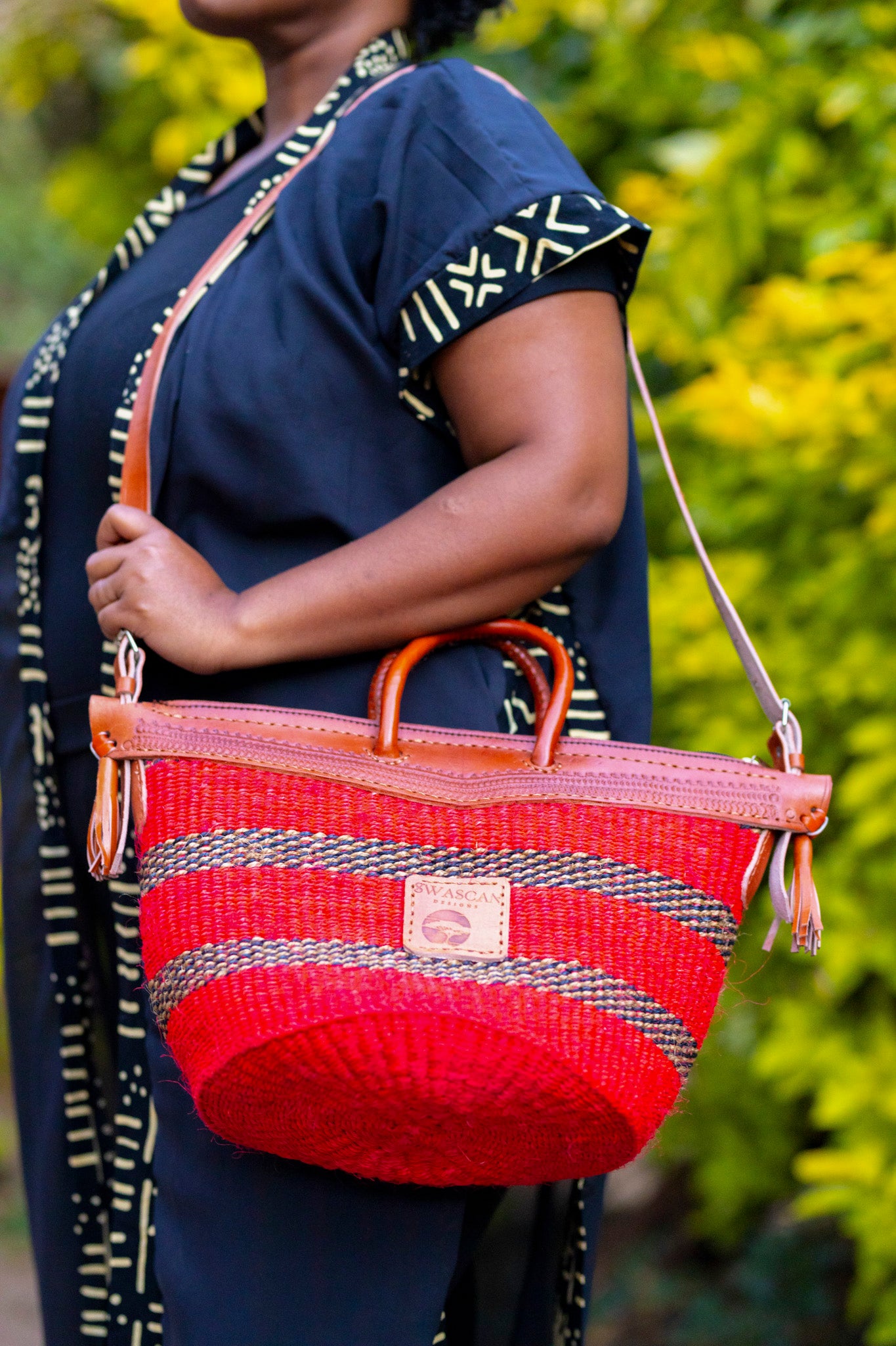 Addis Large Sisal Leather Bag - Handwoven African Tote