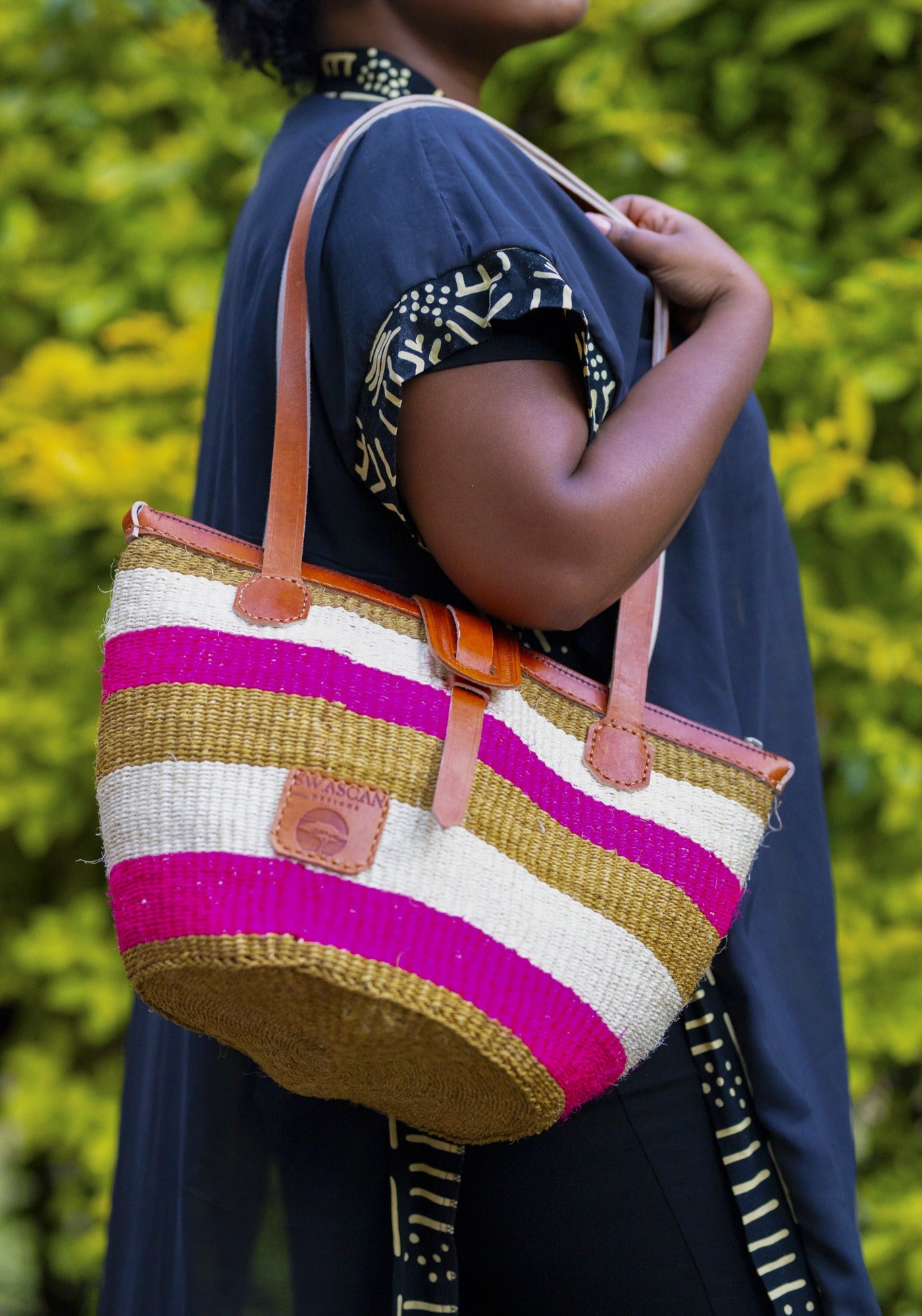 Abuja Large Sisal Tote Bag - Handwoven Leather Handle Bag