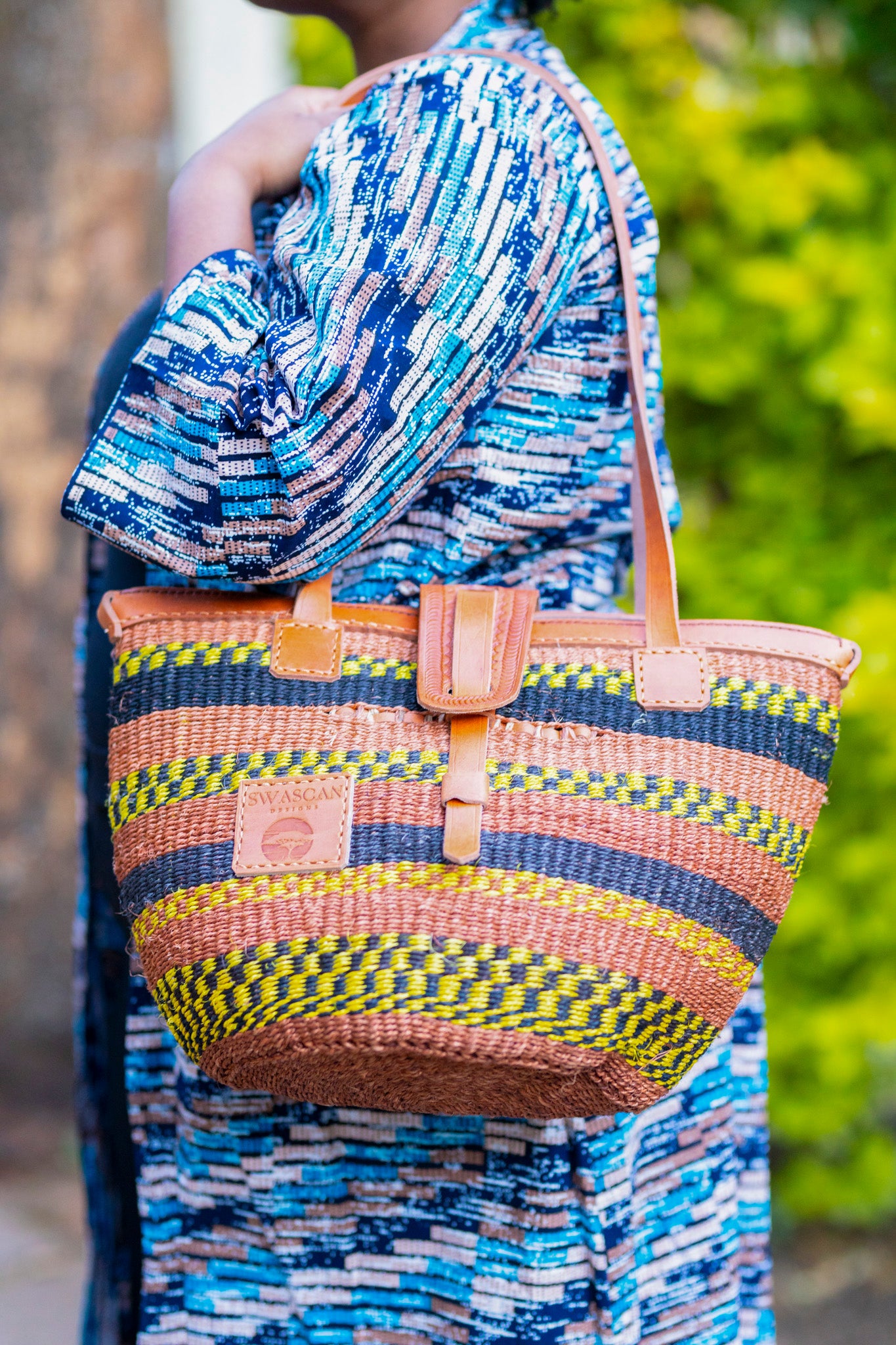Abuja Large Sisal Tote Bag - Handwoven Leather Handle Bag